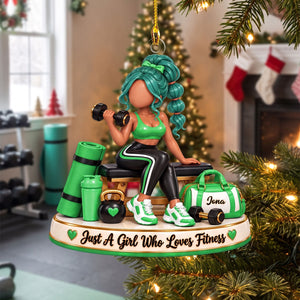 Personalized Fitness Girl Christmas Ornament – Custom Name Gym Keepsake | Gift For Workout & Weightlifting Lovers