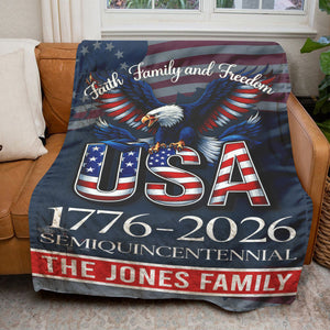 Custom Name Faith, Family & Freedom America 250 Years Patriotic Blanket