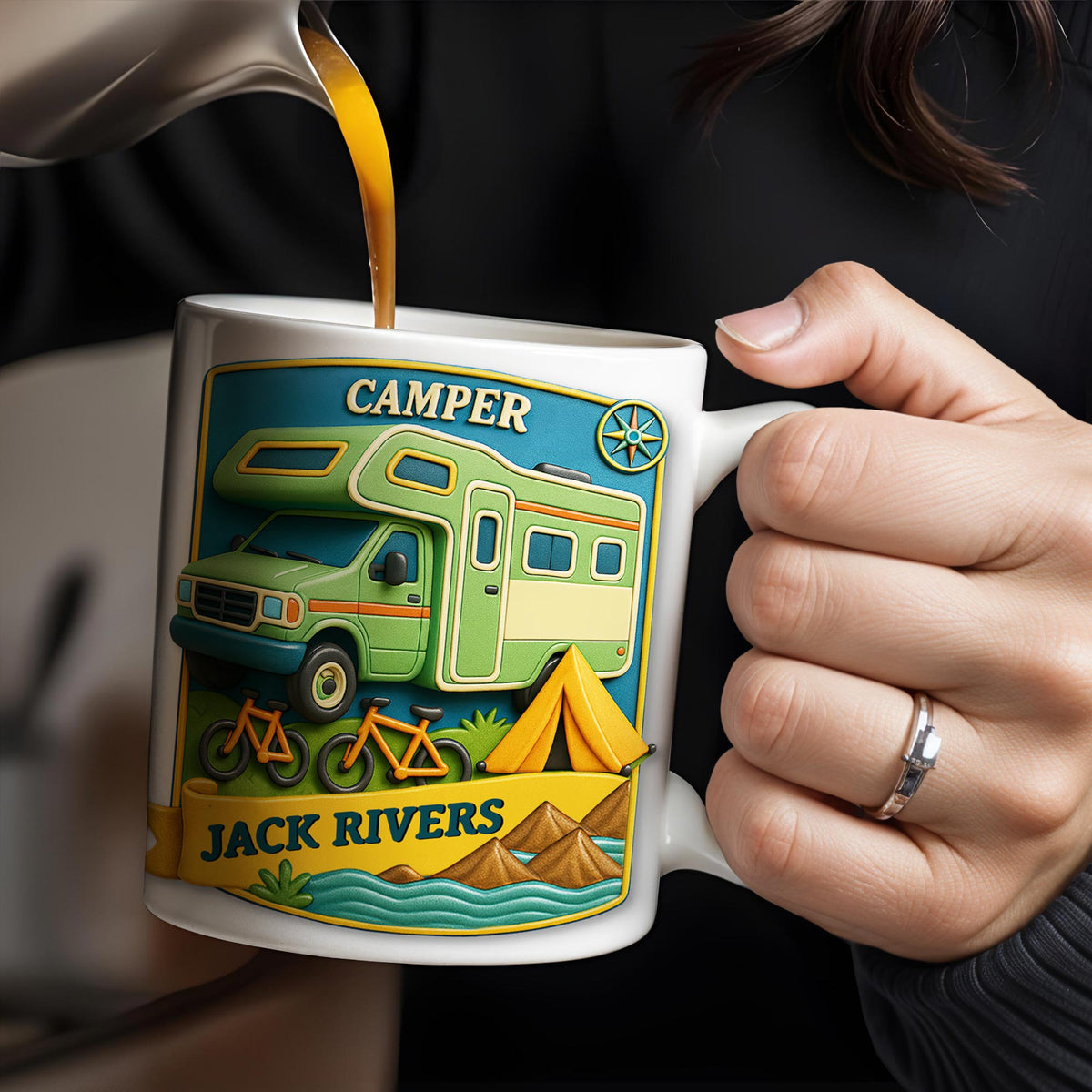 Camper, Tent, and Bicycles Design, Personalized Custom Coffee Mug, Perfect For Outdoor Lovers