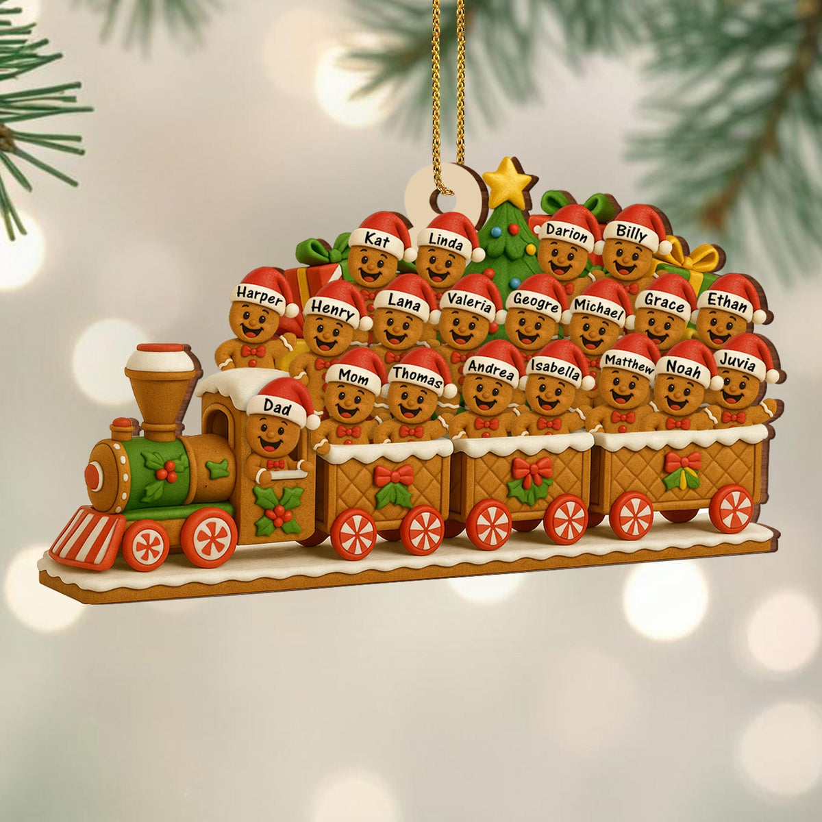 Christmas Express With Cheerful Cookie Passengers, Personalized Custom Wood Ornament