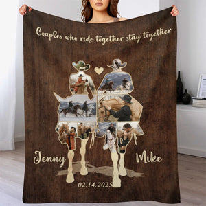 Custom Couple Cowboy Photo Collage Blanket , Personalized Couple Horse Riding Gift, Riding Partners Horse Riding Gifts