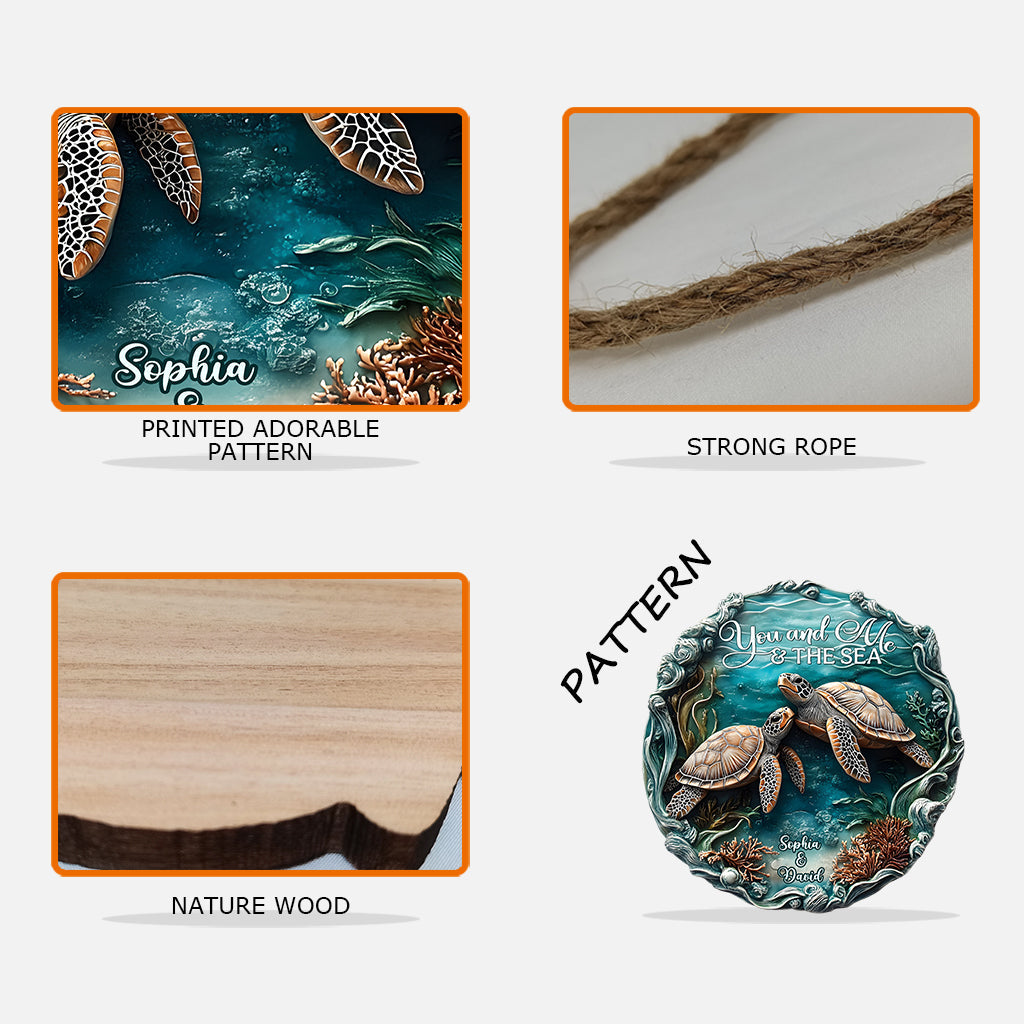 You And Me And The Sea - Personalized Turtle Custom Wood Sign