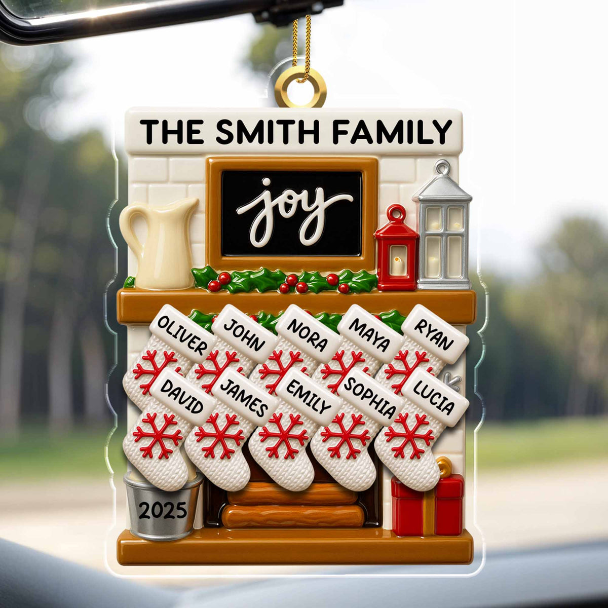 Joy to the World, Stockings By the Fireplace, Personalized Custom Acrylic Ornament