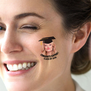 Congratulations Class Of 2026, Custom Temporary Tattoo With Personalized Photo, Text Name And Hashtag, Fake Tattoo, Graduation Gift