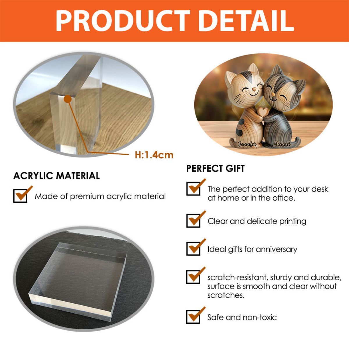 Personalized Cute Cat Couple  Custom Shaped Acrylic Plaque