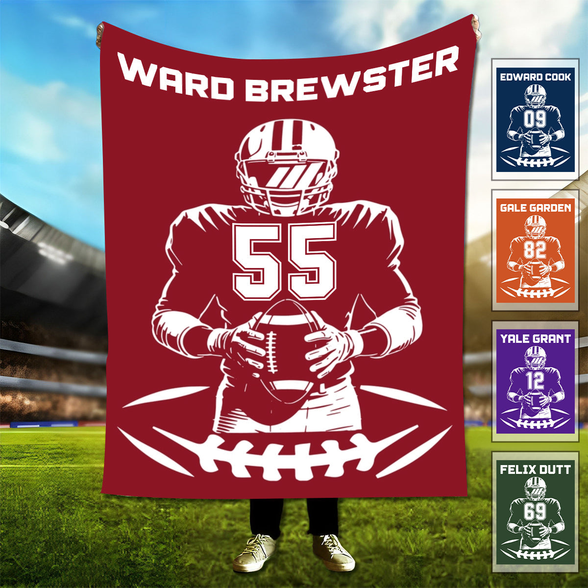 Personalized Football Blanket with Name Jersey Number Gifts for Football Lovers, Coaches, Fans