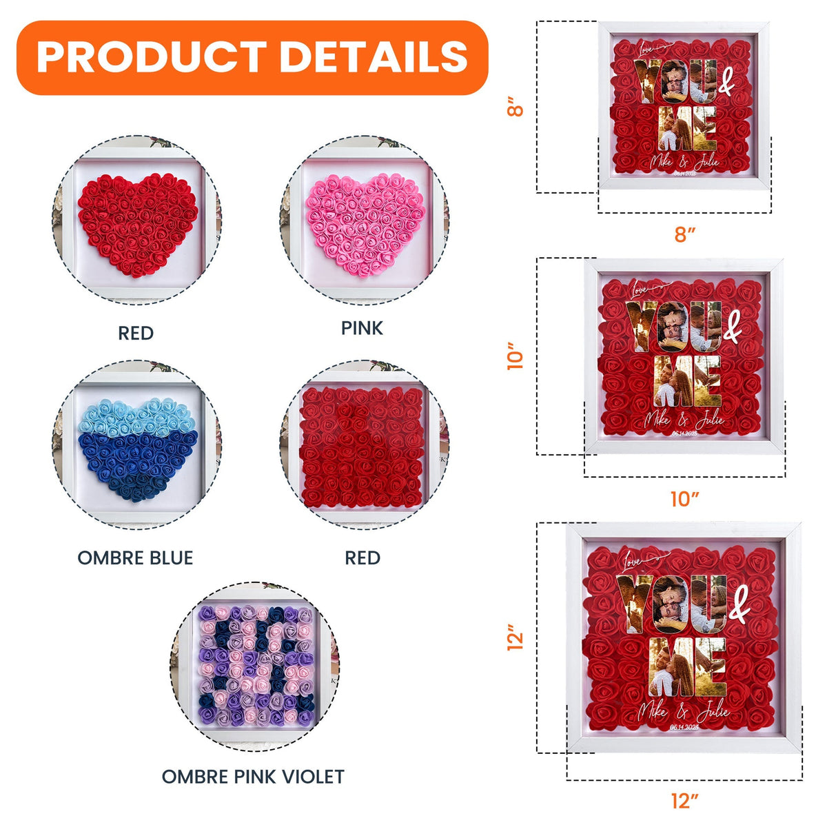 You & Me Custom Photo Collage - Personalized Photo Flower Shadow Box With LED Light