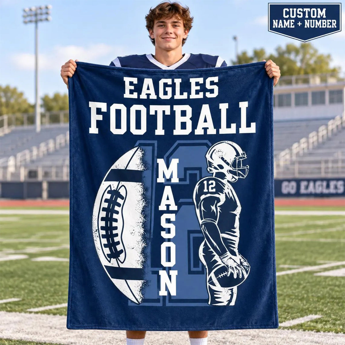 Personalized Football Team Flannel Blanket – Custom Player Name & Number Throw | Senior 2027 Keepsake