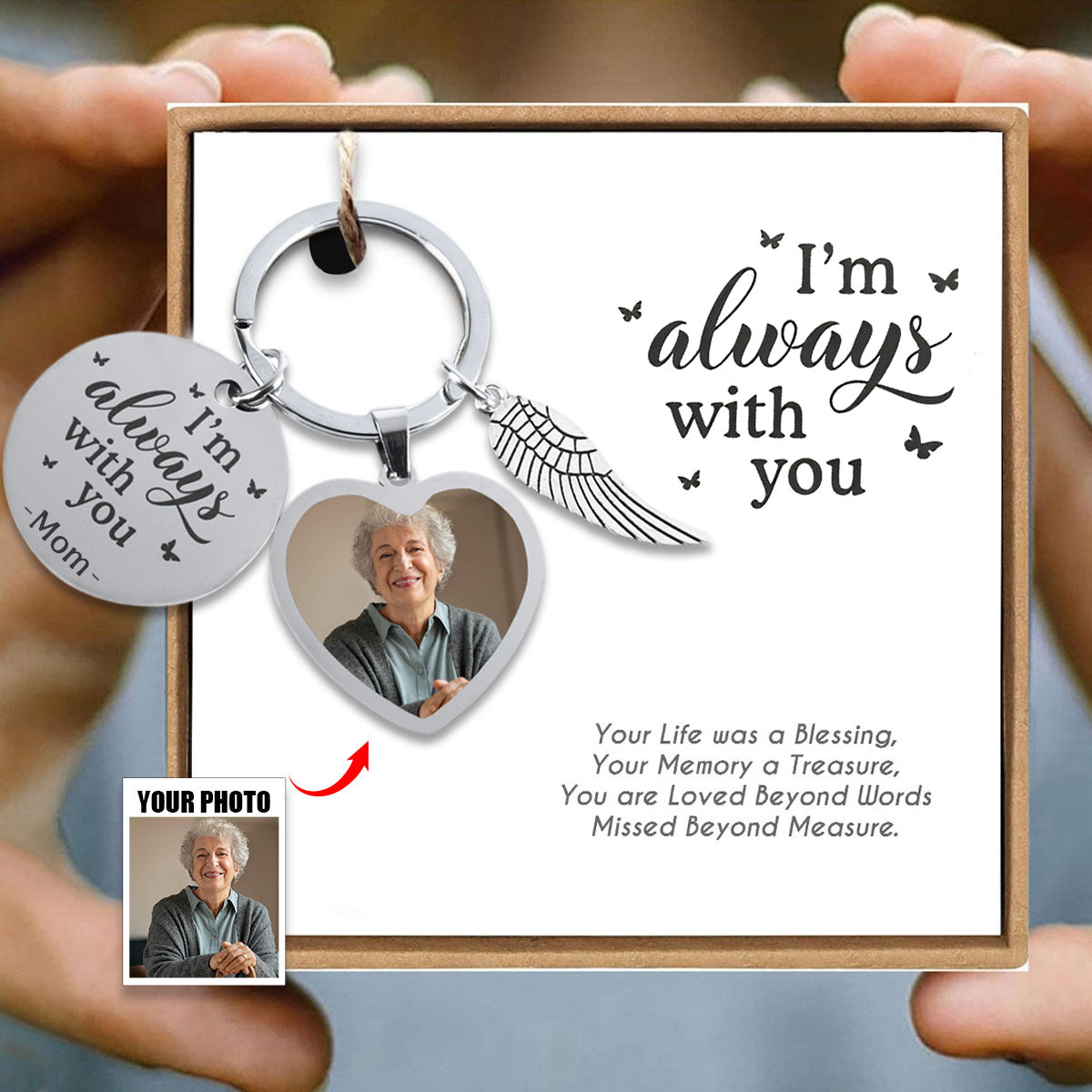 I'm Always With You - Personalized Heart Photo Keychain