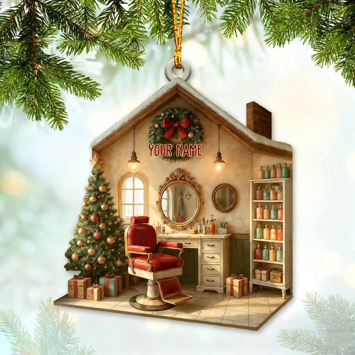 Personalized Custom Name Hair Salon Ornament, Hair Salon Christmas Decoration