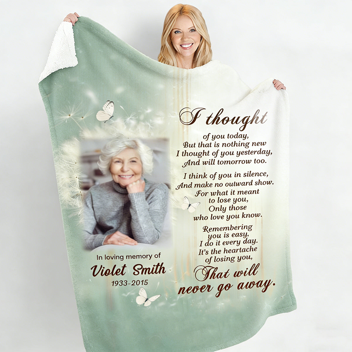 Personalized Memorial Blanket, I Thought of You Today Remembrance Fleece Blanket, Memorial Sympathy Gift for Loss of Loved Ones in Heaven