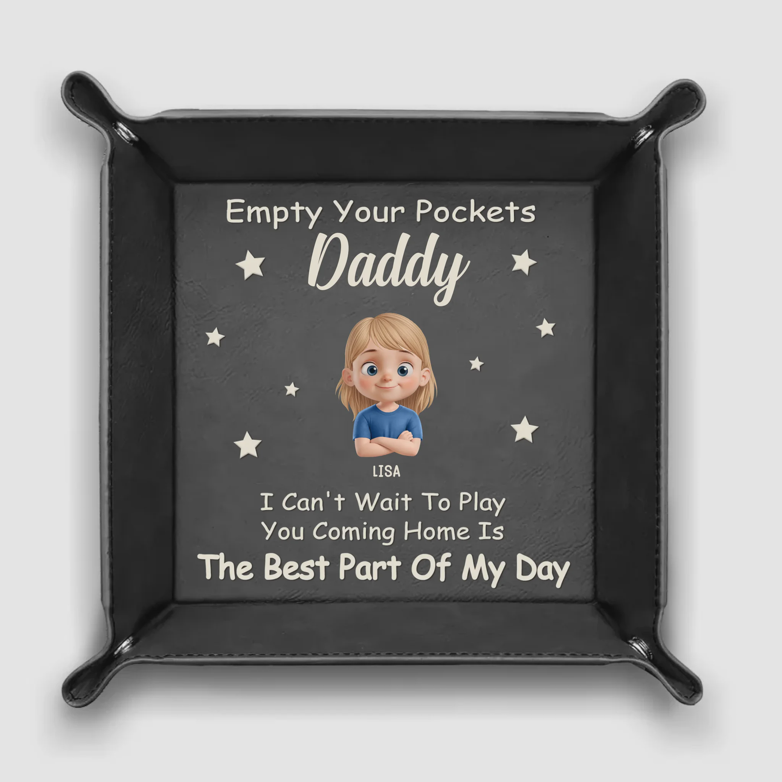 Empty Your Pockets, Fill Our Hearts - Family Personalized Leather Valet Tray Gift For Dad, Grandpa