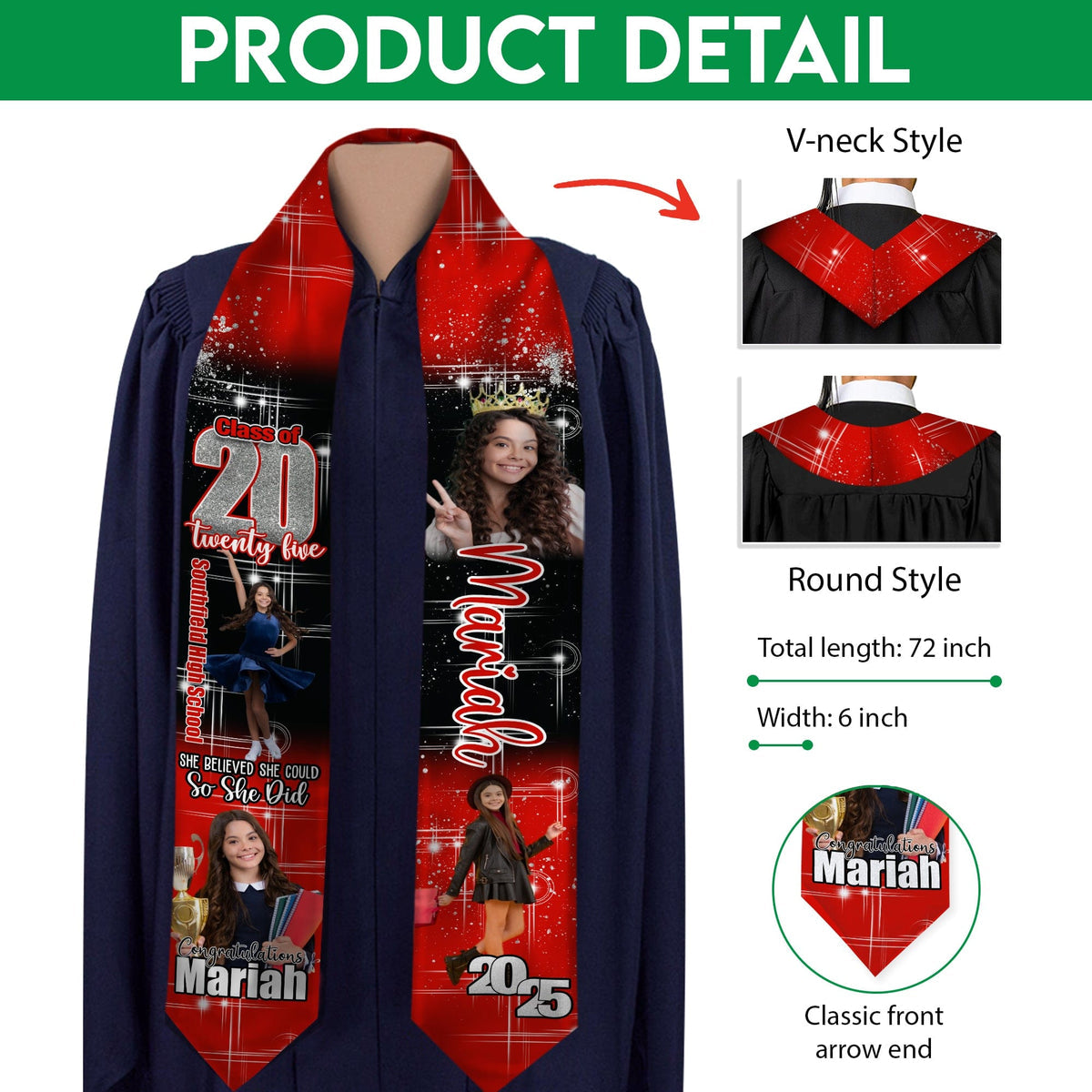 Personalized Graduation Sashes And Stoles-Custom Photo She Believed She Could Graduation Stoles