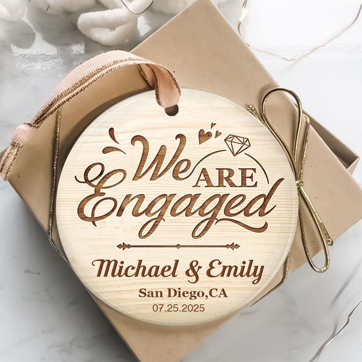 Where it all began - Personalized Location Map Ceramic Ornament Engaged Couple Gift