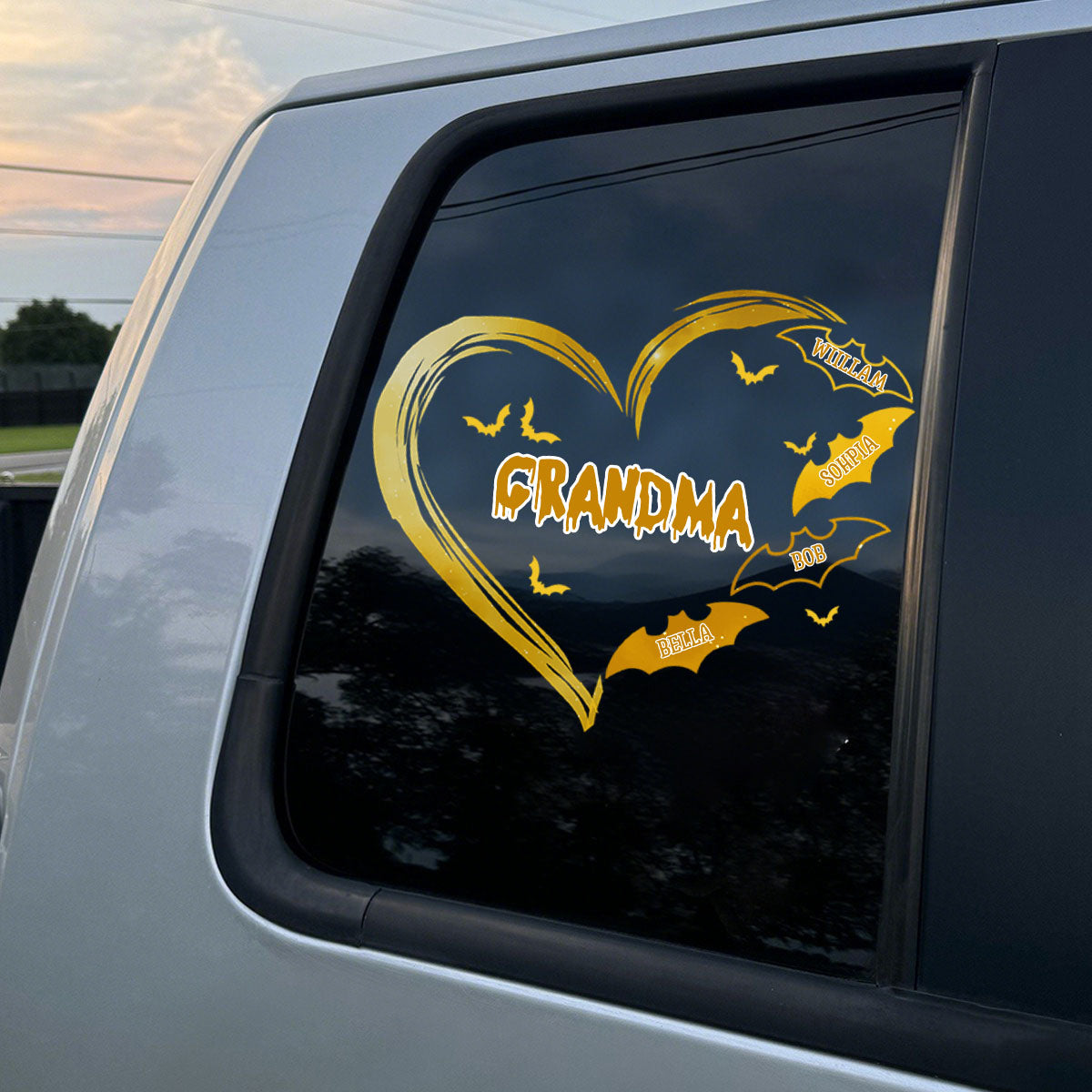 Grandma Halloween - Personalized Grandma Mom Heart Bat Decal