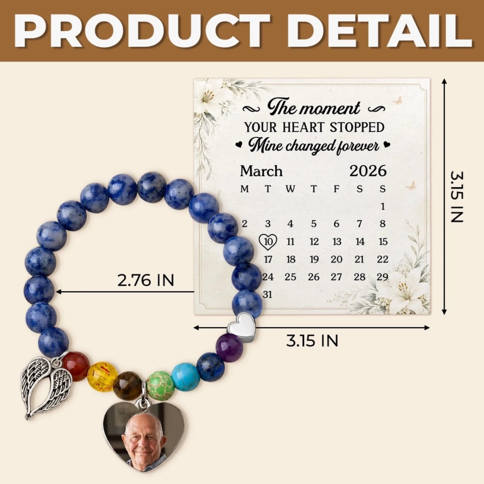 Custom Photo Rainbow Bridge Bracelet - Personalized Memorial Sympathy Gifts For Loss Of Mom, Dad - Loved Always Remembered Forever
