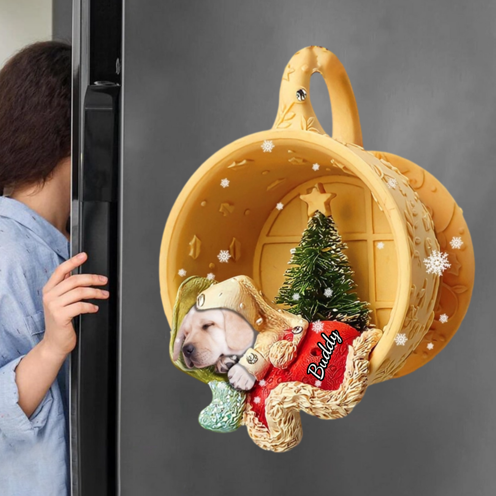 Personalized Dog Sleeping In A Tiny Cup Christmas Holiday Decal