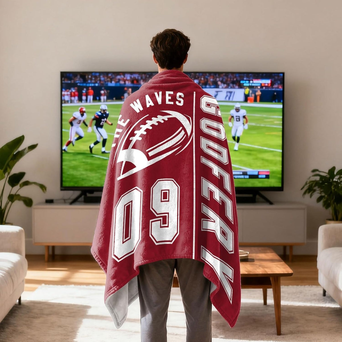 Personalized Football Blanket with Name Jersey Number,Gifts for Football Lovers