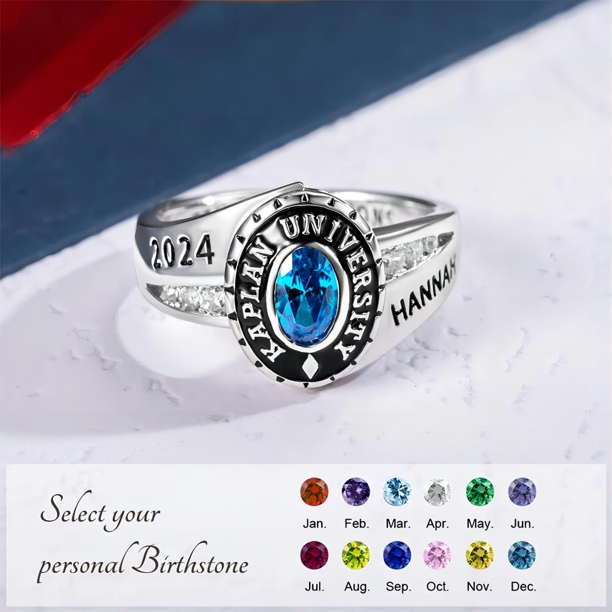 Personalized Engraved Birthstone Graduation Ring Gift for Class of 2024 Graduates