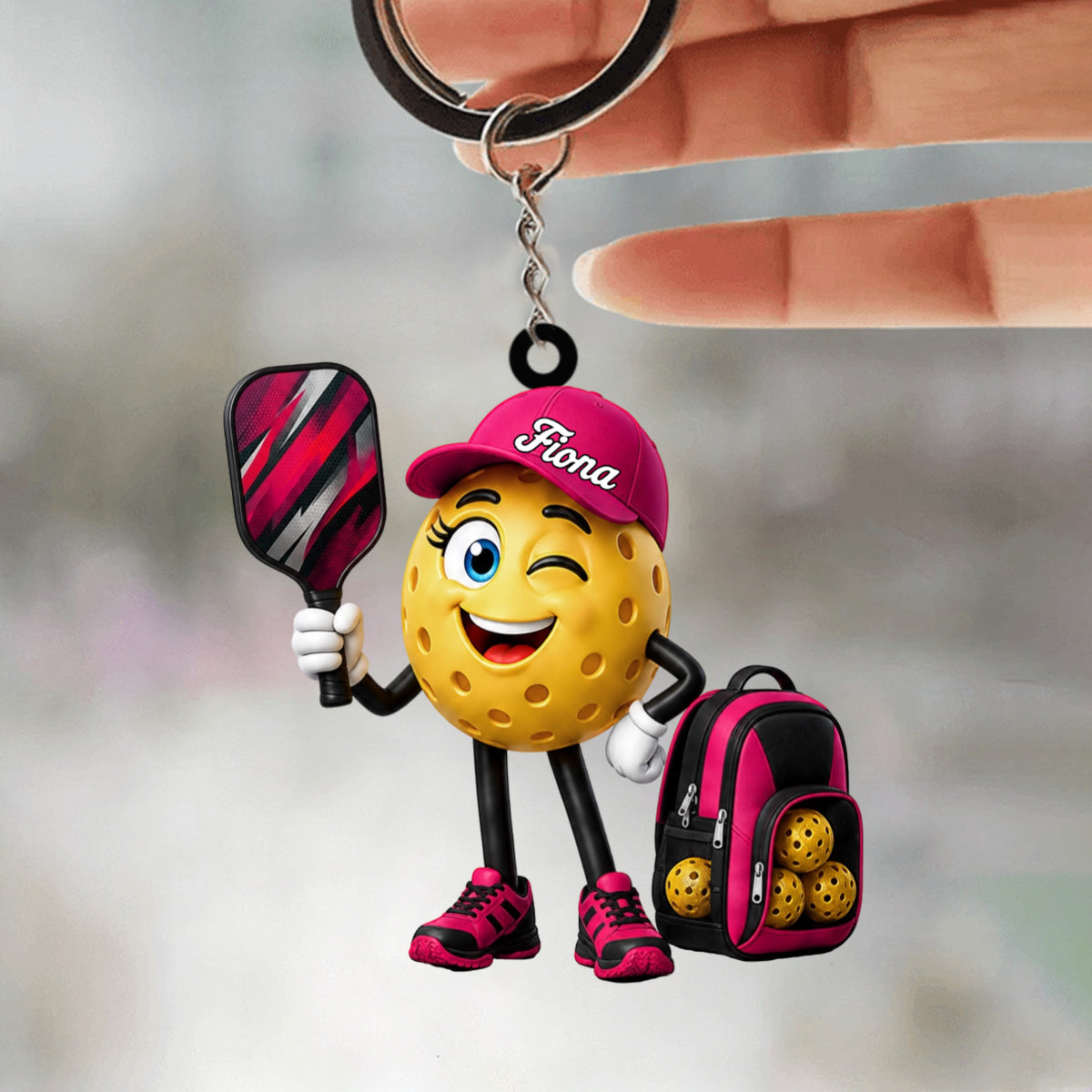 Cute Male & Female Pickleball Player Keychain- Personalized Pickleball Ball Mascot Keychain