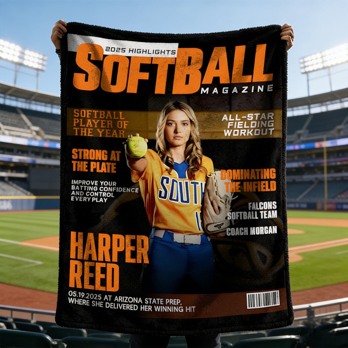 Personalized Softball Magazine Cover Blanket, Custom Sport Magazine Cover, Softball Player Gift