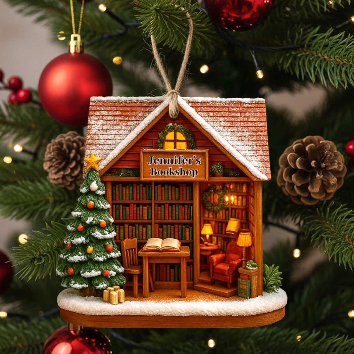 Gift For Book Lovers, Find The Perfect Story In A Charming Bookshop, Personalized Wood Ornament