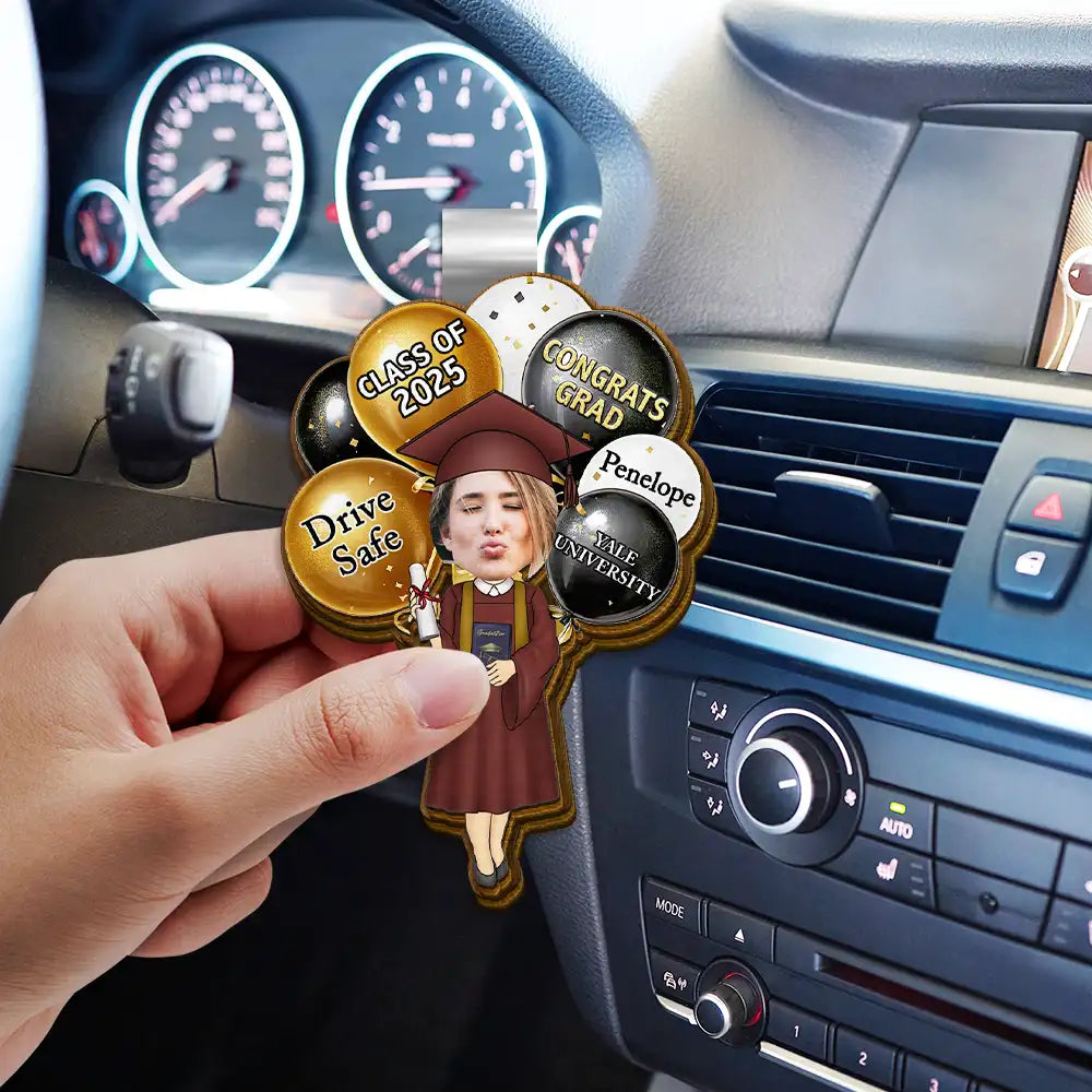 Custom Grad Car Visor Clip - Photo & Name Safe Driving Gift for 2025 Grads