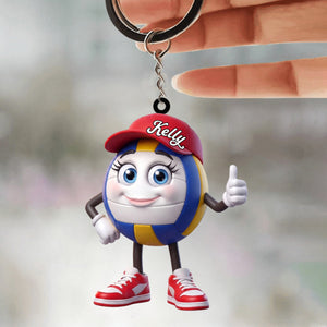 Thumbs up! Volleyball Player Keychain - Personalized Cute Volleyball Mascot Keychain