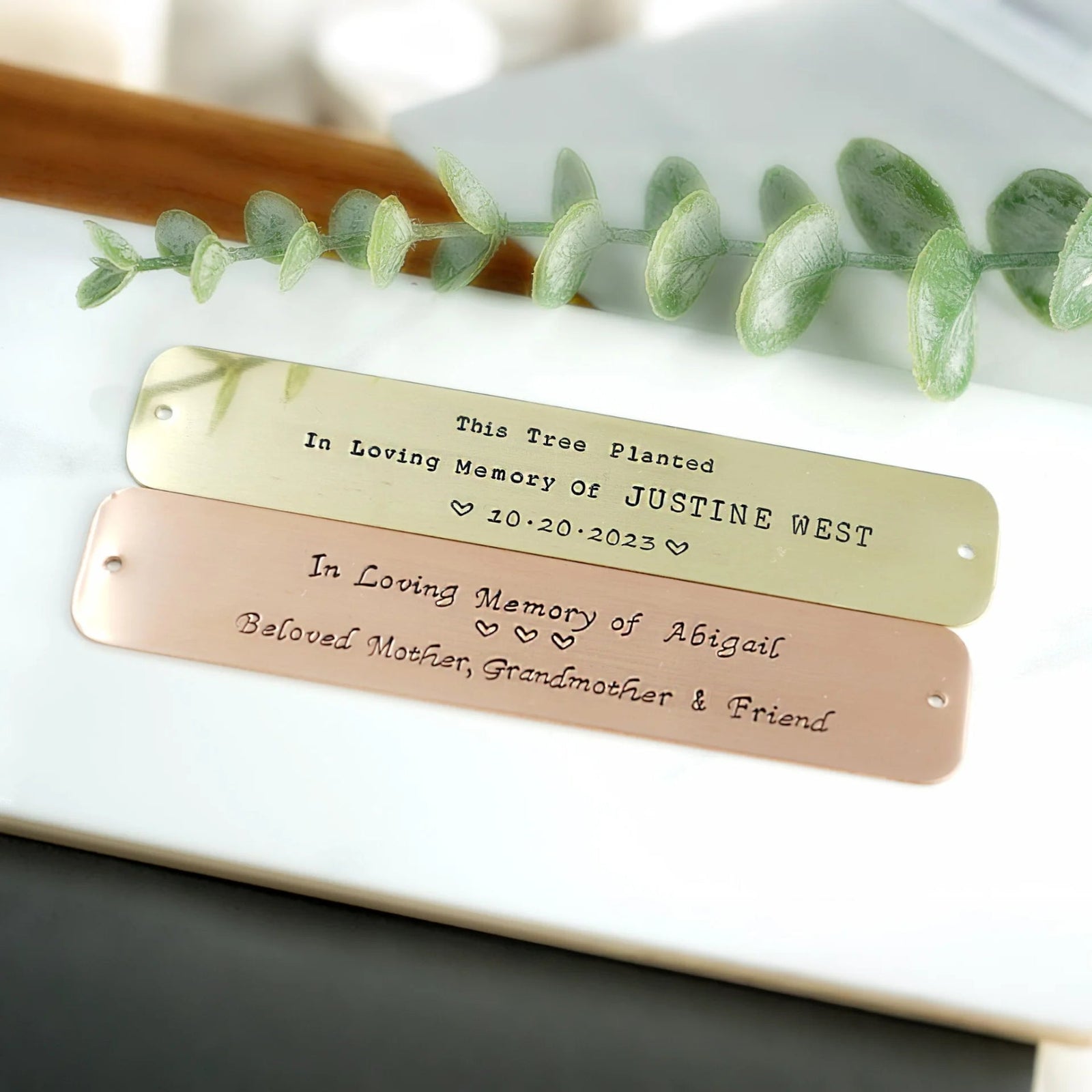 Personalized Memorial Plaque, Name plate, Handstamped Memorial tags, Metal Lables, Metal Name plate, Bench Plaque