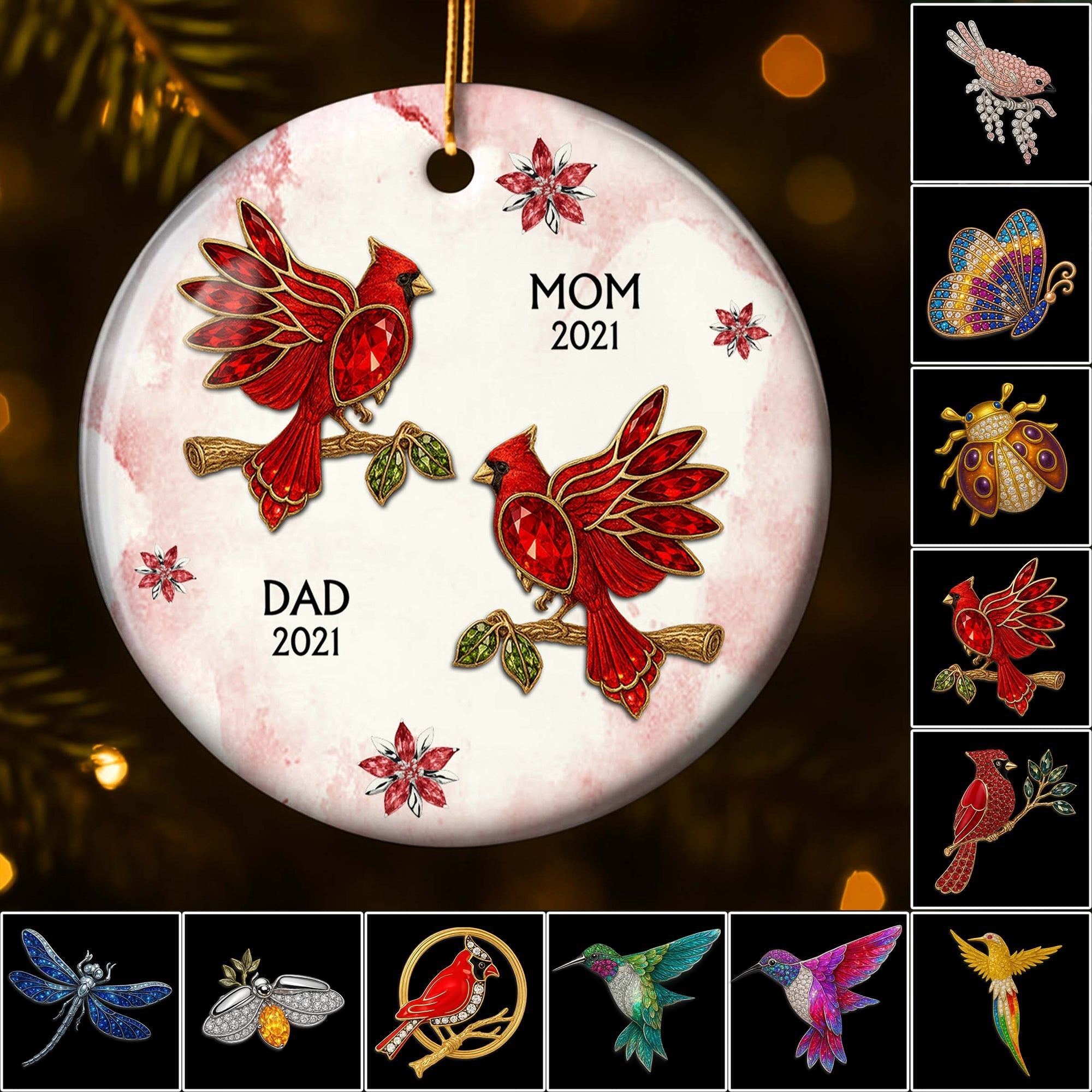 The Love And Memories With Birds And Flowers - Personalized Ceramic Ornament Gift For Family Members