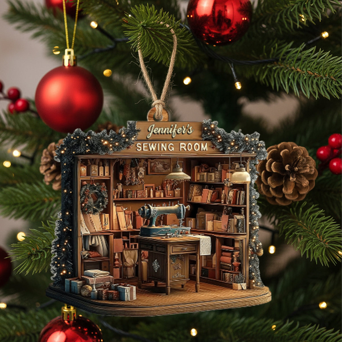 Celebrating The Joy Of Crafting Sewing Room Awaits, Personalized Wood Ornament, Gift For Crafters And Moms