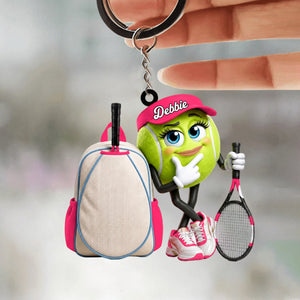 Tennis Racket & Tennis Backpack Design Keychain - Personalized Big‑Eye Tennis Ball Mascot Keychain