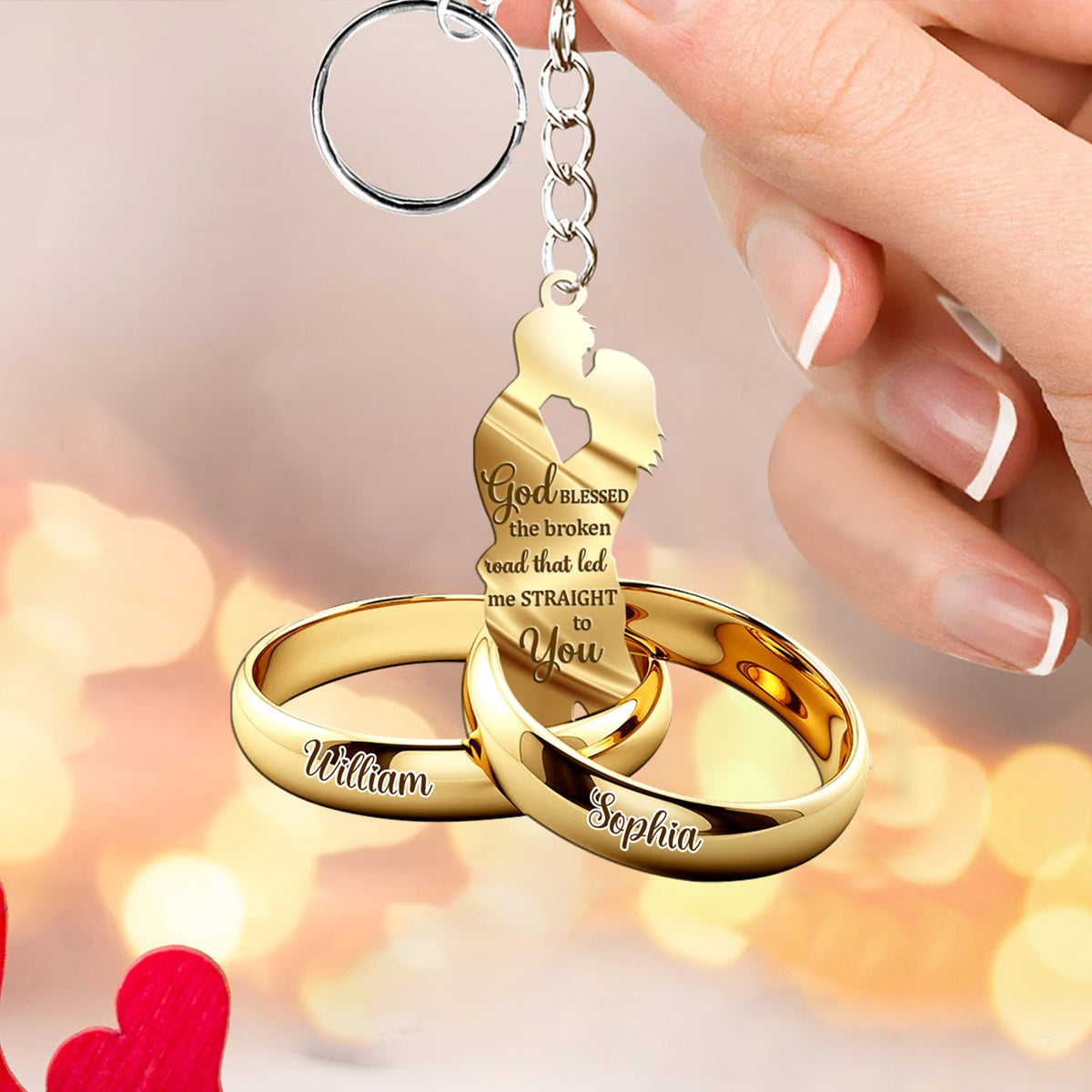 Couple Gift Couple Rings with Wings Personalized Keychain