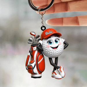 Cool Personalized Golf Ball Mascot Keychain Gift for Male & Female Golfer