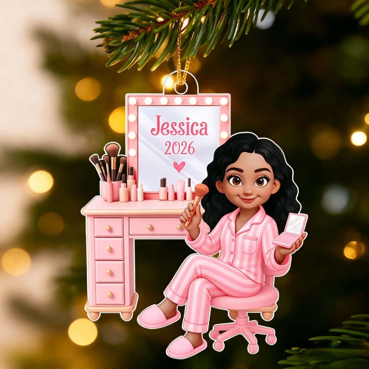 Personalized "Pink Girl Makeup" Acrylic Ornament – Christmas Gift For Daughters & Granddaughters