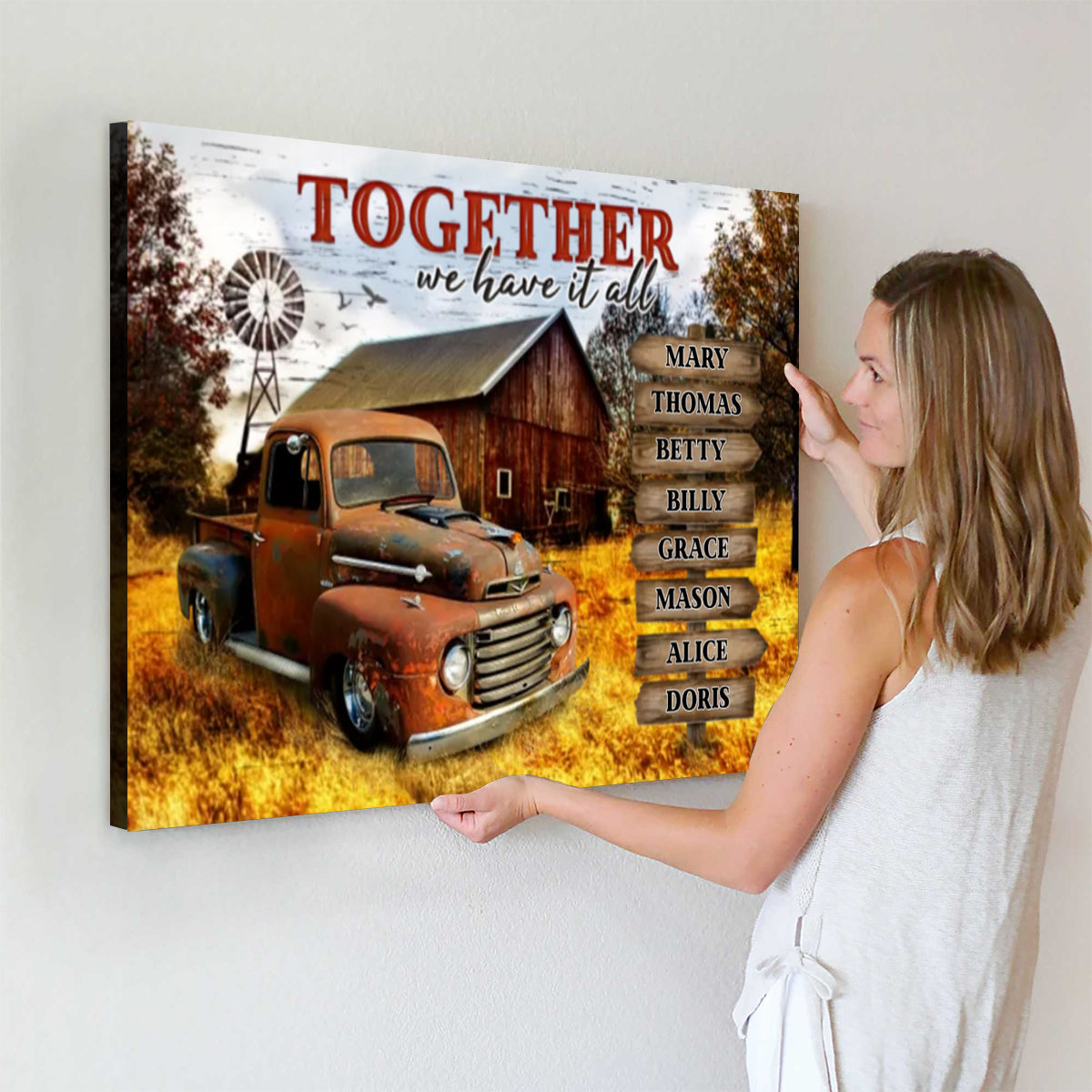 Together We Have It All Rustic Farmhouse Style Personalized Custom Clipart & Text Canvas/Poster