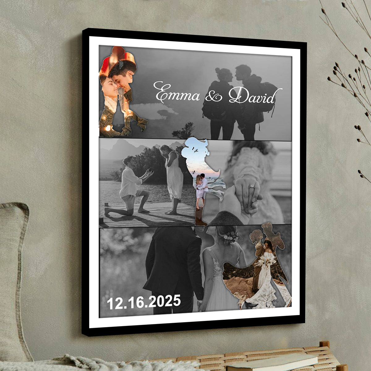 Met - Engaged - Married - Custom Photo Collage Wall Art Canvas Poster Personalized Couple Anniversary Wedding Gift