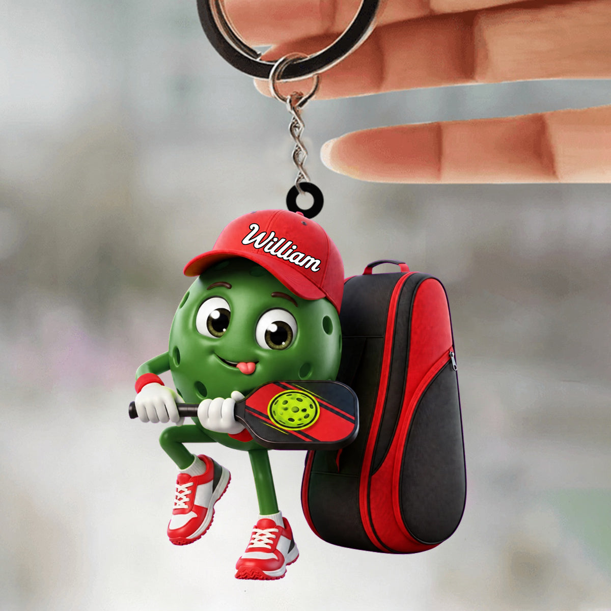 Pickleball Mascot With Sports Bag Keychain - Personalized Gift for Male & Female Player