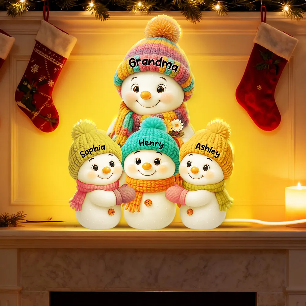 Snowman Grandma and Grandkids Personalized LED Light Box Christmas Gift for Family