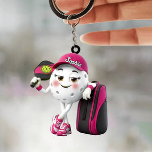Pickleball Mascot Holding Paddle & Sports Bag Keychain  - Personalized Gift for Pickleball Enthusiasts