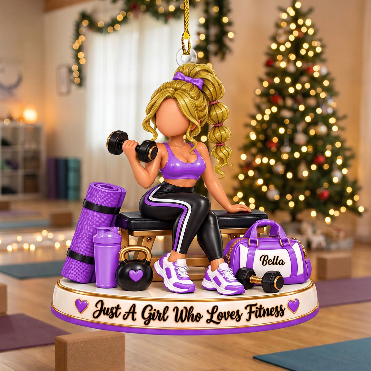 Personalized Fitness Girl Christmas Ornament – Custom Name Gym Keepsake | Gift For Workout & Weightlifting Lovers