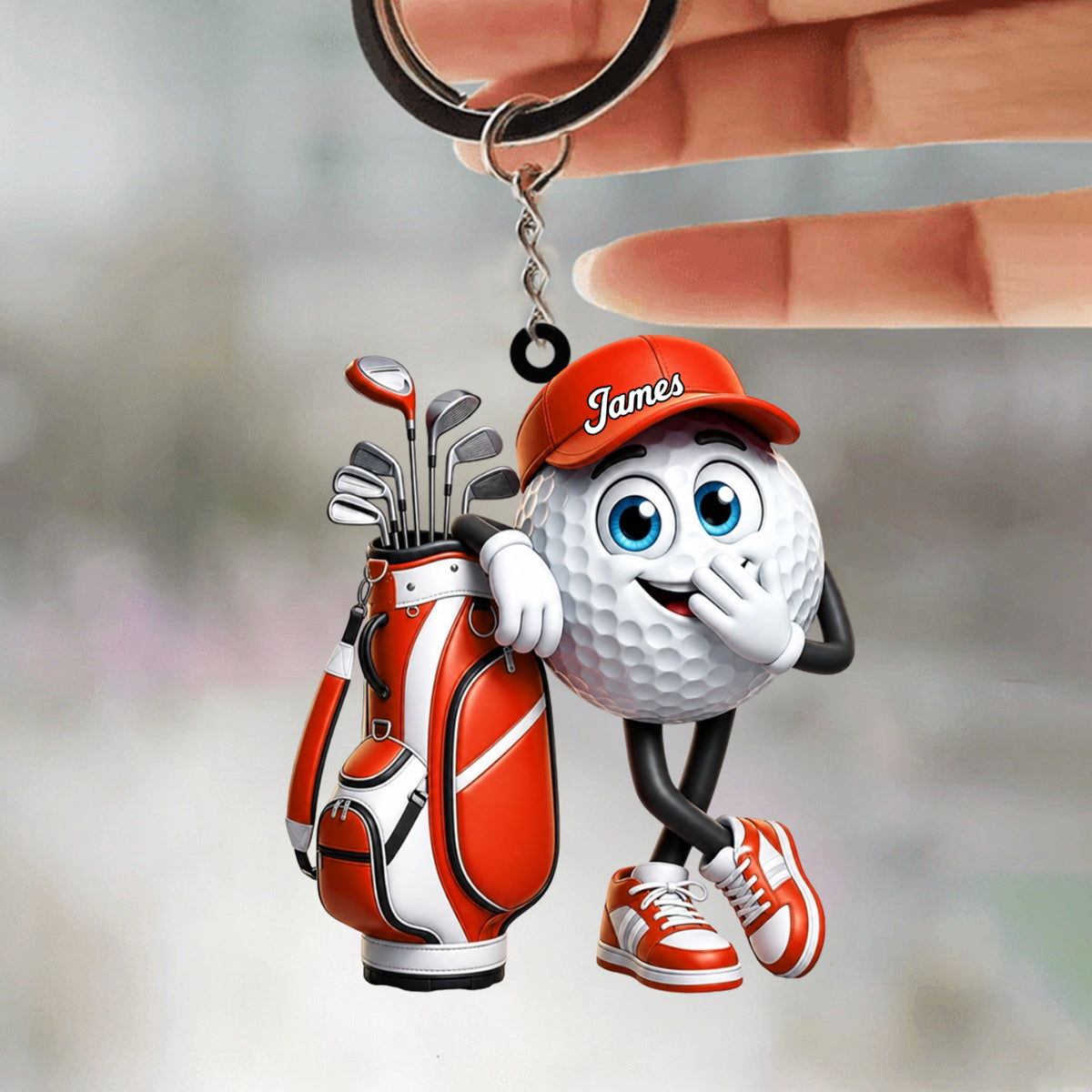 Funny Snickering Personalized Golf Ball Mascot Keychain Gift for Male & Female Golfer