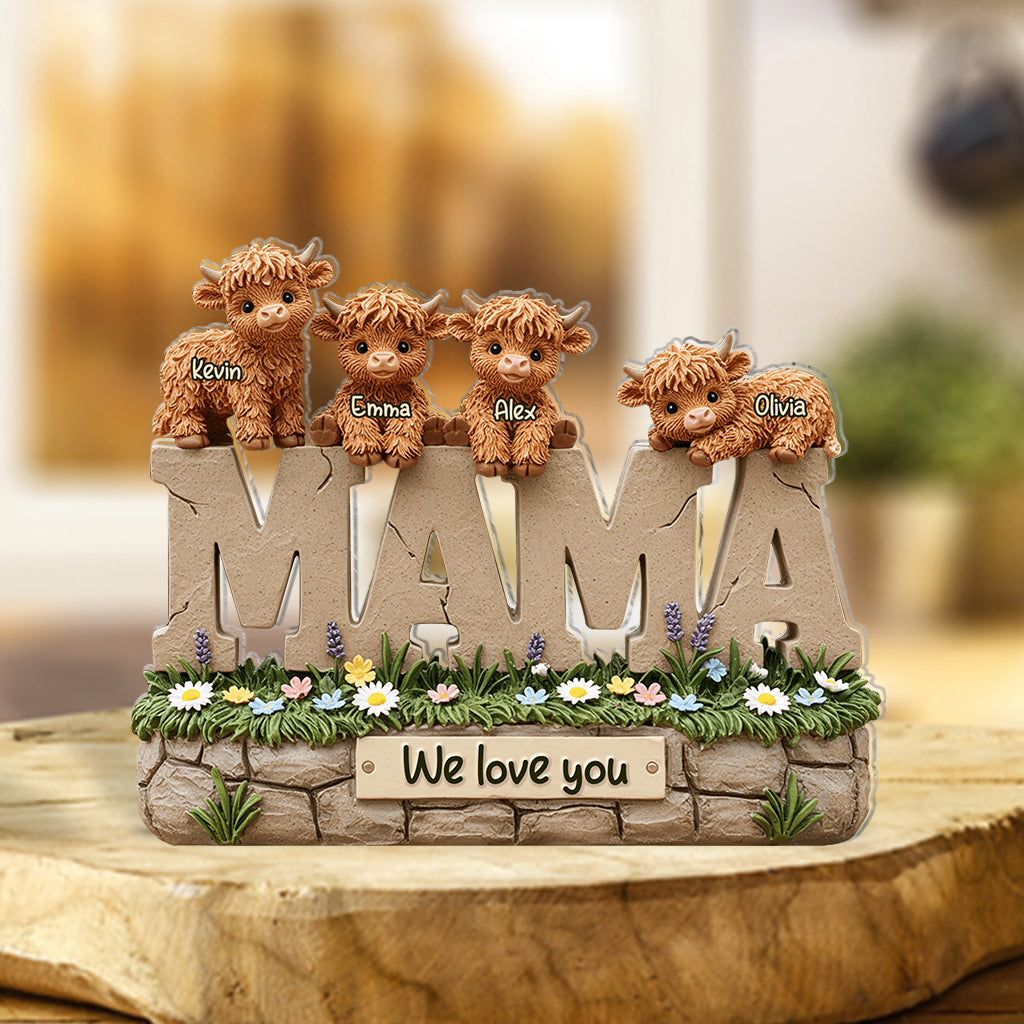 Cute Highland Cow Mama - Personalized Shaped Acrylic Plaque For Mother's Day Gift