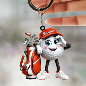 Funny Personalized Golf Ball Mascot Keychain Gift for Male & Female Golfer