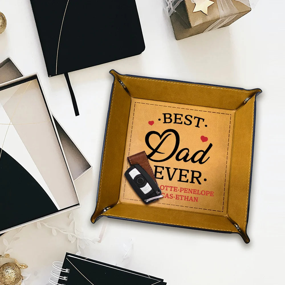 Personalized Best Dad Ever Leather Catchall Snap Tray Gift For Father Grandpa