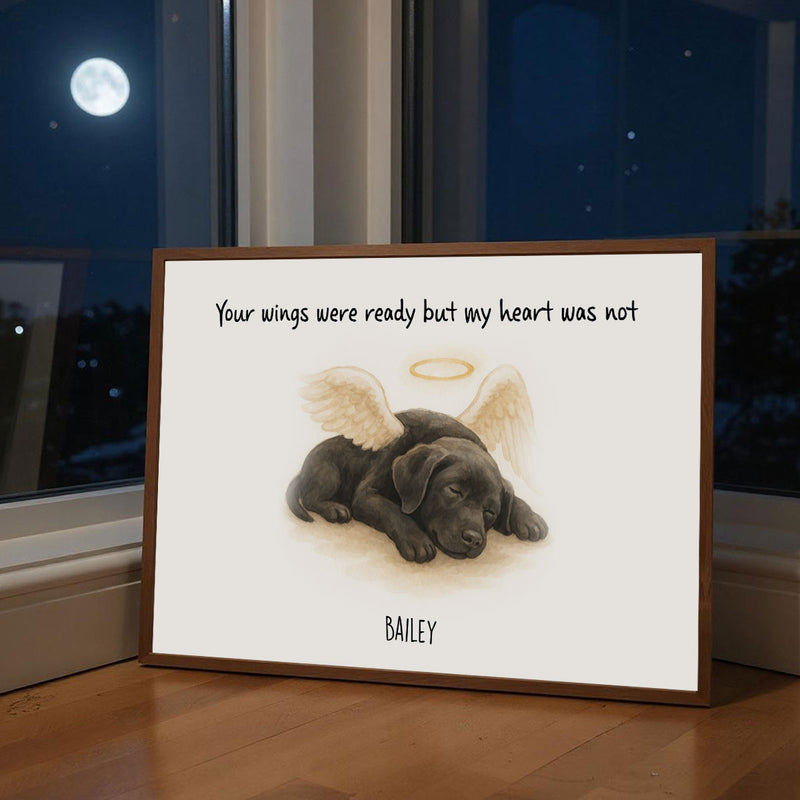 Custom Memorial Pet Angel Wings Drawing, Photo Personalized Poster, Sympathy Gift for Dog Cat Lovers