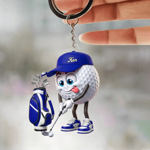 Personalized Cute Golf Ball Mascot Keychain – Cartoon Golfer Keyring Gift For Golf Lovers