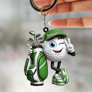 Fun Winking Golf Ball Mascot Keychain - Personalized Golf Mascot Keychain Gift for Male & Female Golfer