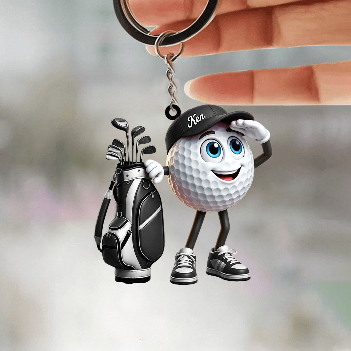 Gazing Far Ahead Golf Buddy Keychain - Personalized Cute Golf Ball Mascot Keychain
