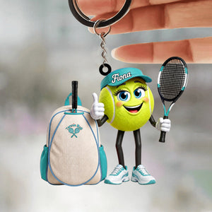 Cute Thumbs‑Up Tennis Ball Mascot with Tennis Backpack Design Keychain - Personalized Tennis Keychain